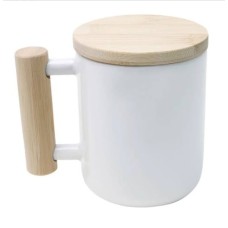 Caneca Cerâmica personalizada com Tampa e Alça Bambu
